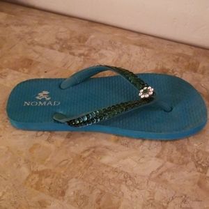 Turquoise Crystal Flip Flops